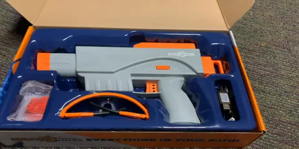 a box of Electric Water Gun SRB 375 with all accessories